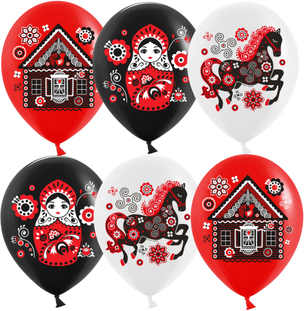 Шар (12''/30см) Русские мотивы, Ассорти, пастель, 1 ст, 25 шт.