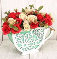 Подарочная упаковка (18,3*8,1*11 см), Кружка с цветами, МДФ 3мм, Тиффани-белый, 1 шт.