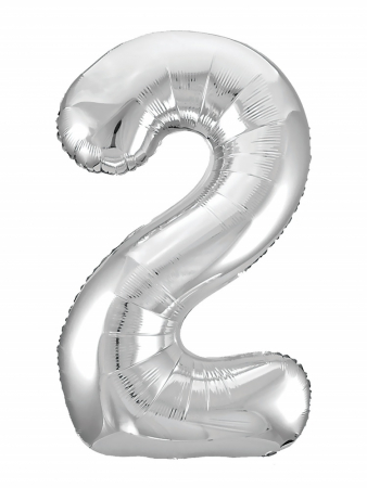 Шар (40"/102см) Цифра "2" Серебро Slim в упаковке, 1 шт.