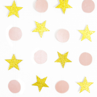 Гирлянда-подвеска (250см), Звезда, Микс с кругами, Розовый/Золото, с блестками, 1 шт.