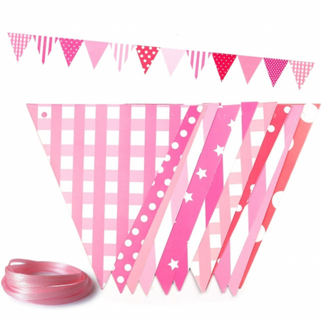 Гирлянда-флажки (300см), Ассорти дизайнов, Розовый, 1 шт.