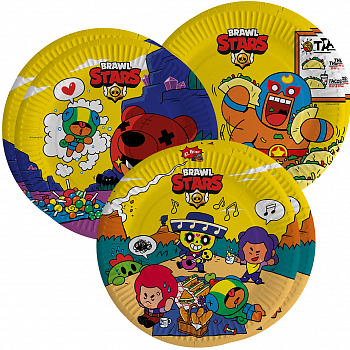 Тарелки (9''/23см) Brawl Stars, Команда бойцов, дизайн №1, 6 шт.
