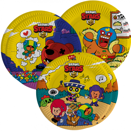 Тарелки (9''/23см) Brawl Stars, Команда бойцов, дизайн №1, 6 шт.