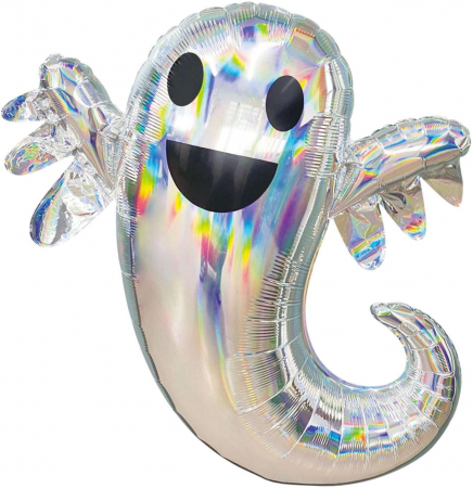 Шар (39''/99см) Фигура, Привидение, Серебро, Голография, 1 шт.