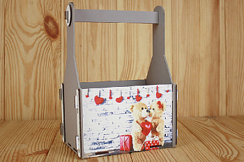 Подарочный ящик (17*11*23см), Мишки, МДФ 3мм, УФ печать, окраш., оформл., Серый пастель, 1 шт.