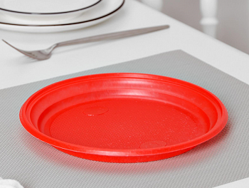 Тарелка одноразовая (20,5см), Красная, пластиковая, 10 шт.