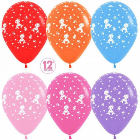 Шар (12''/30см) Малышка девочка, Ассорти, пастель, 5 ст, 9 шт. 