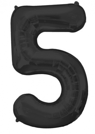 Шар (16"/41см) Цифра, "5", цвет черный, 1шт.