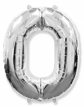 Шар (40"/102см) Цифра, "0", Серебро, в упаковке, 1 шт.