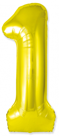Шар (40"/102см) Цифра "1" Золото Slim в упаковке, 1 шт.