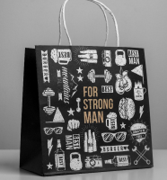 Пакет подарочный (22*22*11см), For strong man, крафт, 1 шт.
