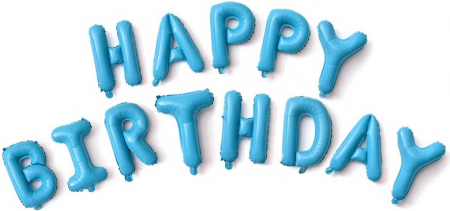 Шар (16''/41 см) Надпись "Happy Birthday", Голубой, 1 шт.