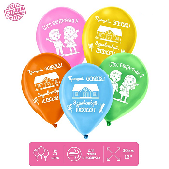 Шар (12"/30см) Прощай, садик, Ассорти, пастель, 5 шт. 