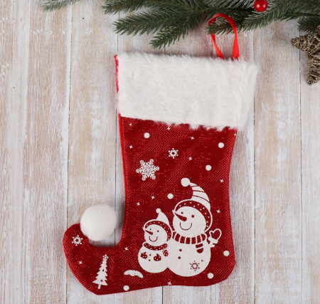 Носок для подарков (18*25 см) "Волшебство", снеговики, 1 шт.