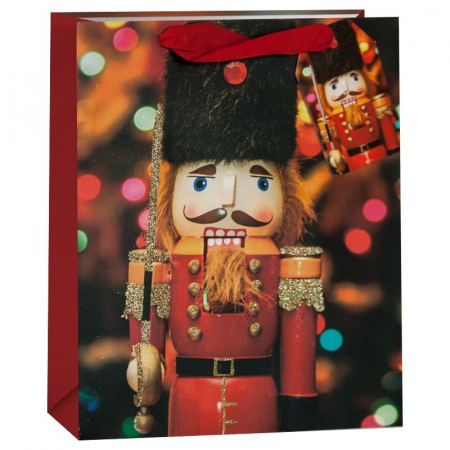 Пакет подарочный (23*18*10см), Щелкунчик, Красный, с блестками, 1 шт.