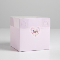 Коробка для цветов с крышкой (12*12*12 см)  С Любовью, 1 шт.