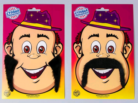 Карнавальные усы джентельмена на блистере (23*13см), ассорти, 1 шт.