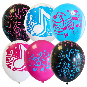 Шар (12"/30см) Ноты, Ассорти, пастель,  25 шт. 