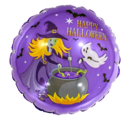 Шар (18''/46 см) Круг, Колдовской Хэллоуин, Фиолетовый, 1 шт.