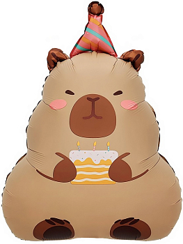 Шар (27''/69см) Фигура, Капибара с тортиком, 1 шт. 