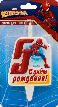 Свеча Цифра, 5 Человек-Паук, 12 см, 1 шт.
