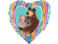Шар (18"/46 см) Маша и Медведь радуга, 1 шт.