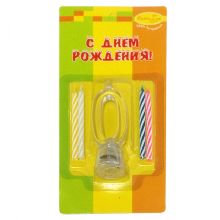 Набор свечей 4шт с мигающим держателем, 7 см, Цифра "0", 1 шт.