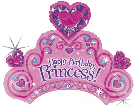 Шар (34''/86 см) Фигура, Диадема для принцессы, Розовый, Голография, 1 шт.