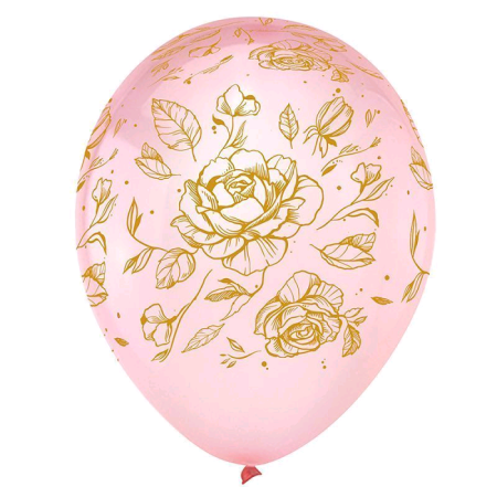 Шар (12"/30см) Цветы и бабочки, Золото, Ассорти Кристальные шары 5 ст., 100 шт.