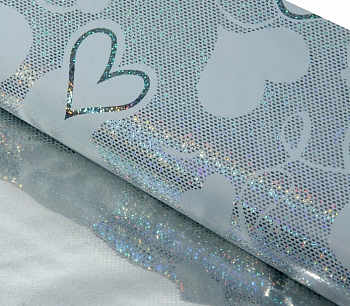 Пленка (70*100см), Сердечки белые, голография, 1 шт.