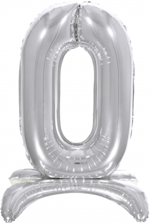 Шар (32''/81 см) Цифра, 0 на подставке, Серебро, в упак., 1 шт. 