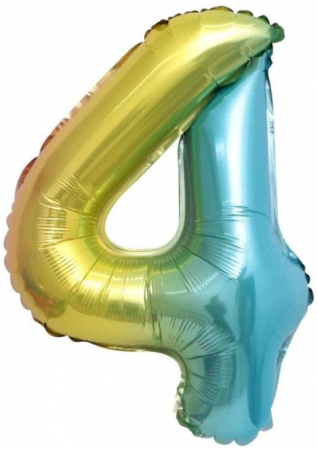 Шар (16''/41см) Мини-цифра, 4, Нежная радуга, Градиент, 1 шт.