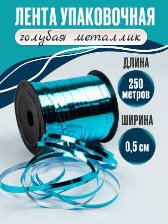 Лента металлизированная (0,5см*250м), Голубой, 1 шт.