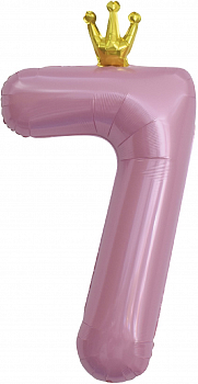 Шар (40''/102 см) Цифра, 7 Золотая корона, Розовый, 1 шт. в упак.