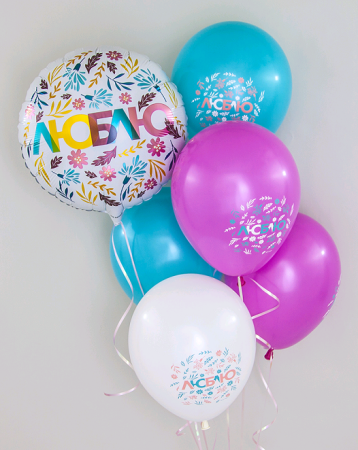 Шар (18''/45 см) Круг, Люблю (цветочный декор), Белый, 1 шт. в упак.