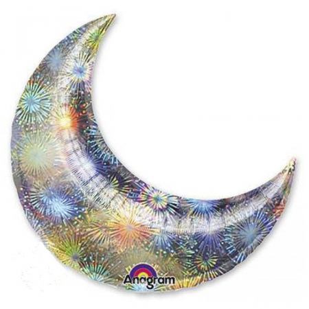 Шар (17"/43см) Полумесяц, голография, фейерверк, 1 шт. 