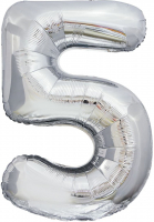 Шар (40''/102см) Цифра, 5, Slim, Серебро, 1 шт.