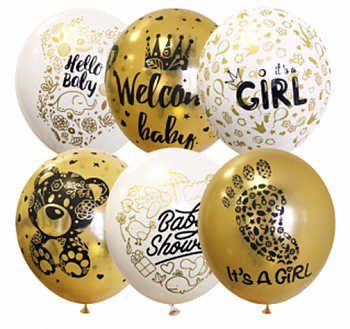 Шар (12"/30 см) Welcome Baby Girl, Ассорти, Пастель, 25 шт.