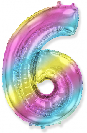 Шар (40''/102см) Цифра, "6/9", Диагональная радуга, в упаковке, 1 шт.