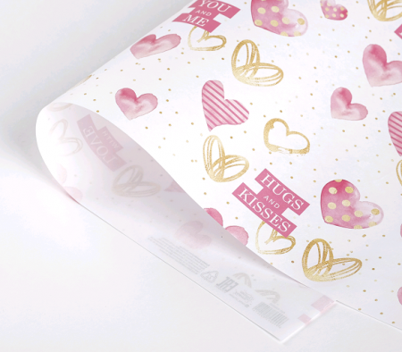 Бумага крафт (50*70см), With love, сердечки, 1 шт.