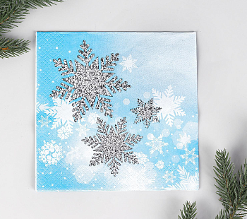 Салфетки бумажные (33*33см), Снежинки, 12 шт.