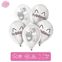 Шар (12"/30см) Люблю, романтичные котики, пастель, 25 шт. 