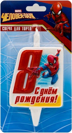 Свеча Цифра, 8 Человек-Паук, 12 см, 1 шт.