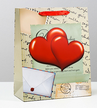 Пакет подарочный (26*32*12см), Посылка из сердец, 1 шт.