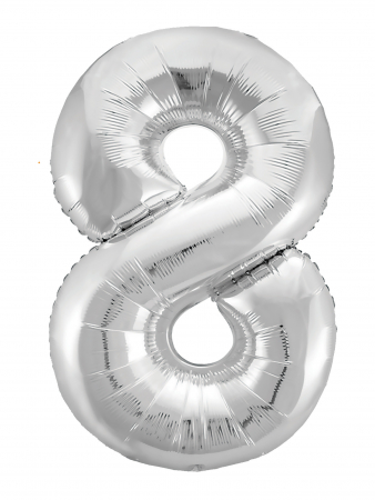 Шар (40"/102см) Цифра "8" Серебро Slim в упаковке, 1 шт.