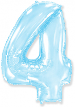 Шар (40''/102см) Цифра, "4", Голубой, в упаковке, 1 шт.