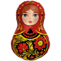 Шар (32"/81см) Фигура, Матрешка красная Золотая, 1 шт.