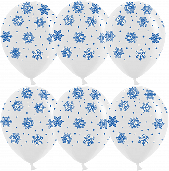 Шар (12''/30см) Снежинки, Белый, пастель, 5 ст, 25 шт.