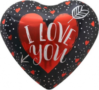 Шар (18''/46 см) Сердце, Я Люблю Тебя (стрела Амура), Черный/Красный, 1 шт.