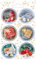 Наклейка (9,2*15,3см), Новогодняя, 6 шт.